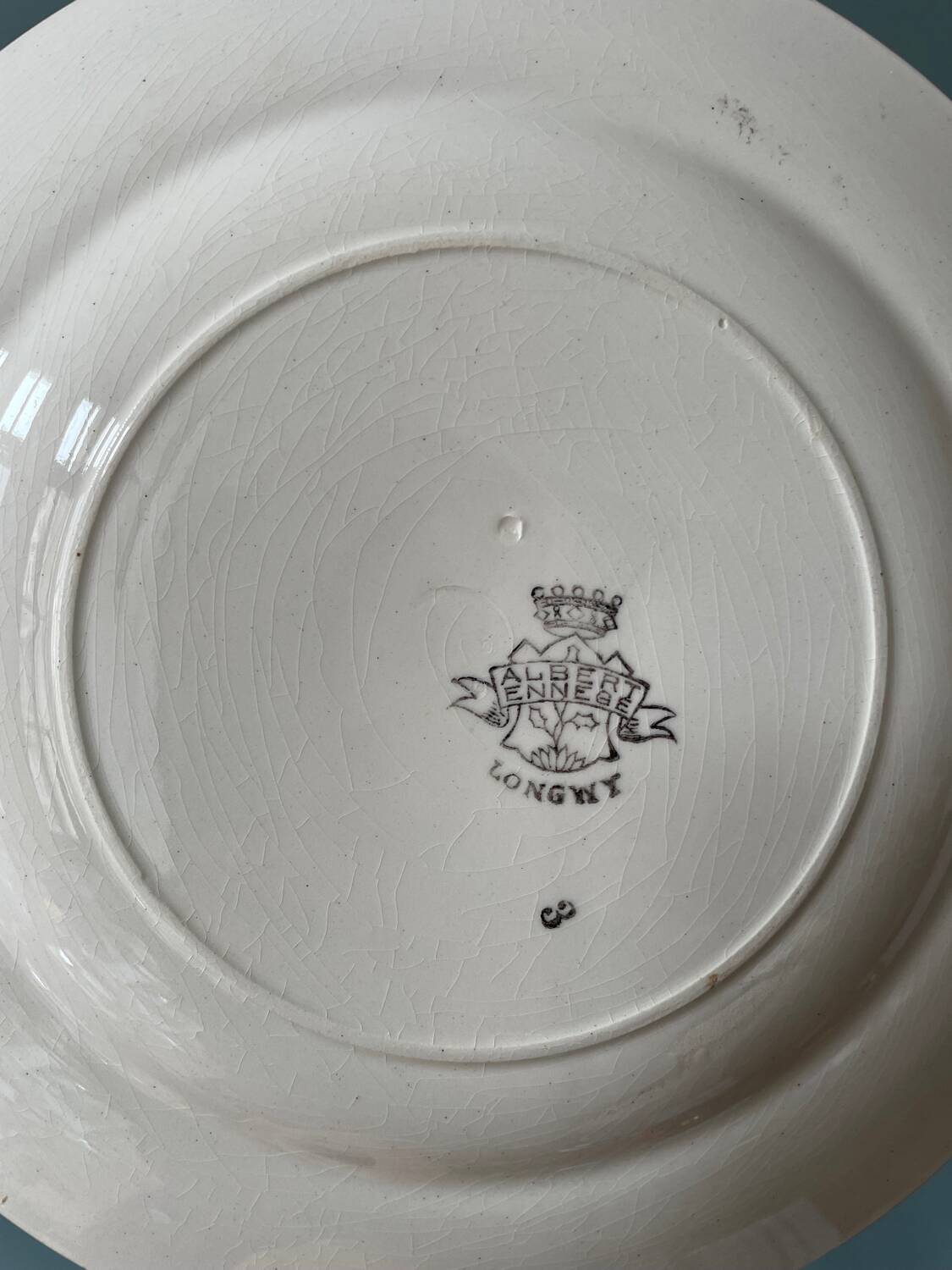Série de 12 assiettes plates 1900 Terre de Fer en faïence de Longwy