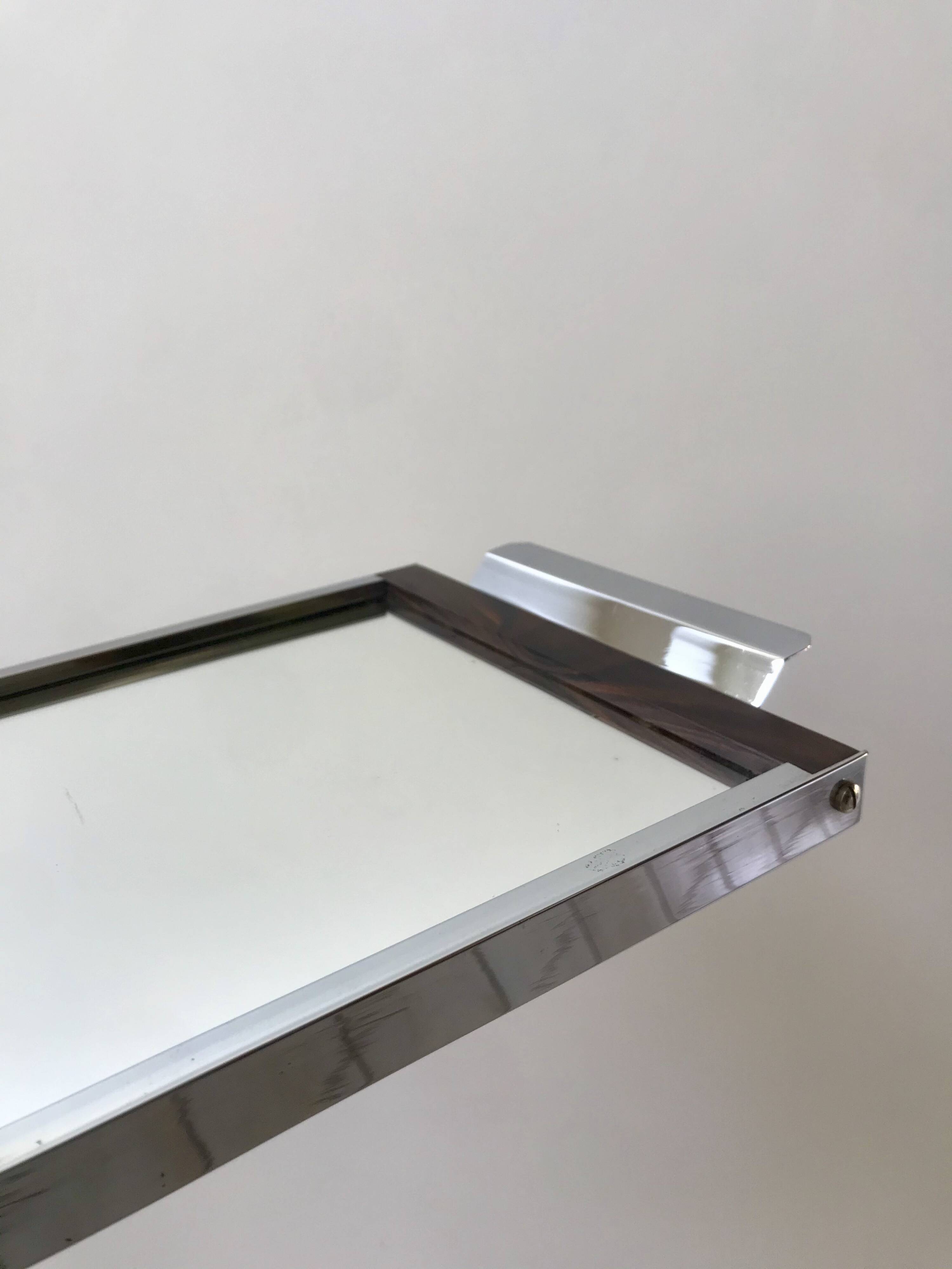 mirrored tray in chrome and wood 60s