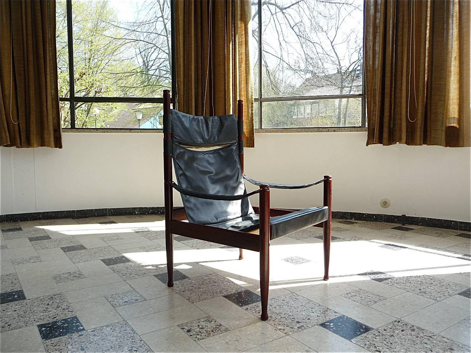 Danish Modern Leather High Back Safari Chair by Erik Wørts for Nils Eillersen, 1960s