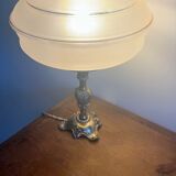 Antique brass lamp and frosted glass