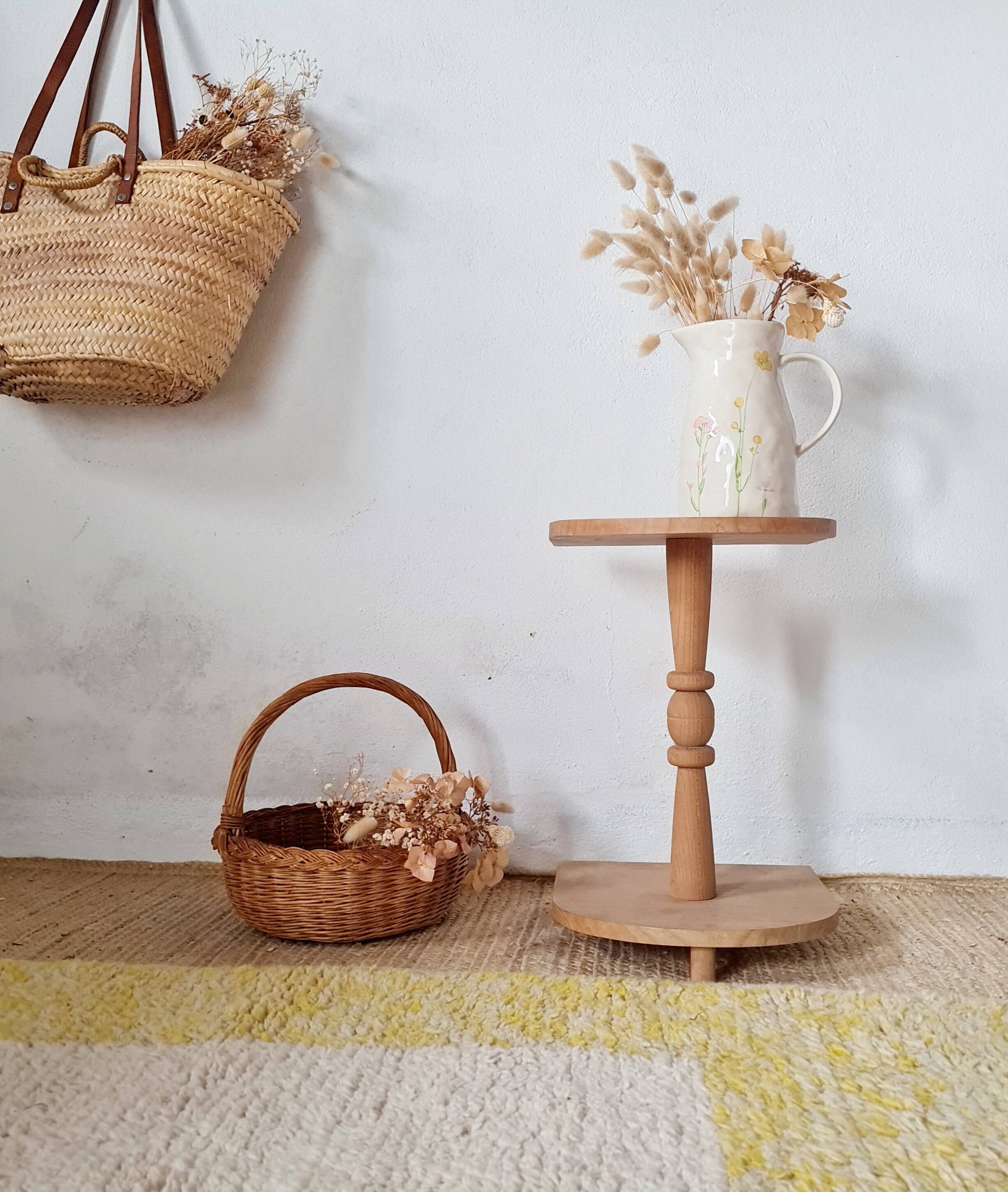 Brutalist side table in raw wood
