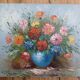 Small painting, bouquet of flowers, blue background