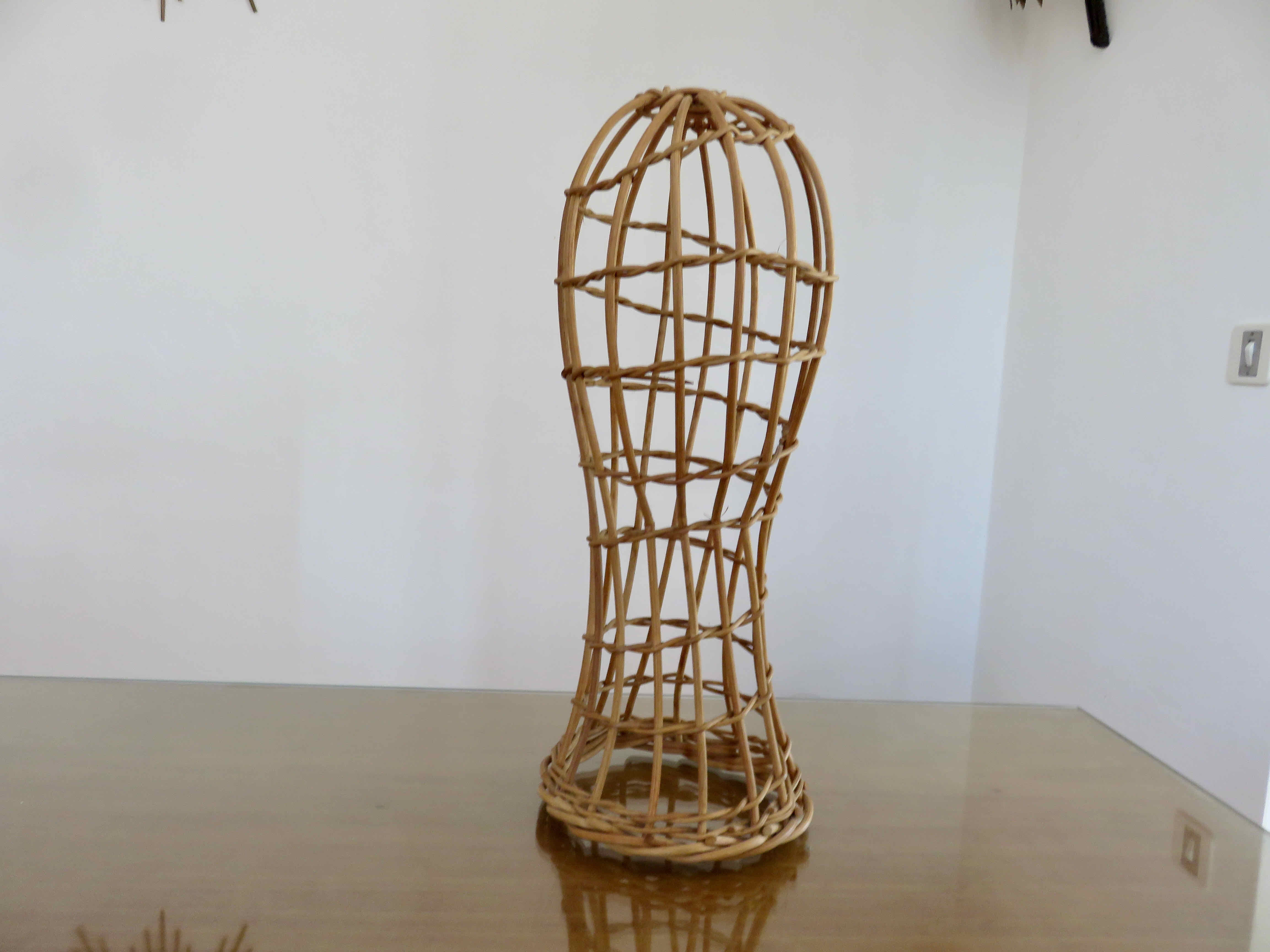 Head for hat marotte rattan 70s