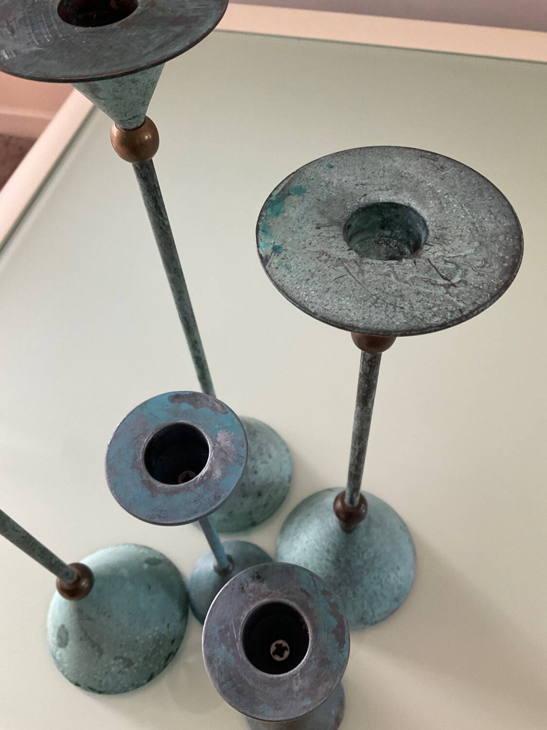 Set of 5 vintage metal candle holders