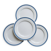 4 assiettes Lustucru vintage en porcelaine motif damier bleu