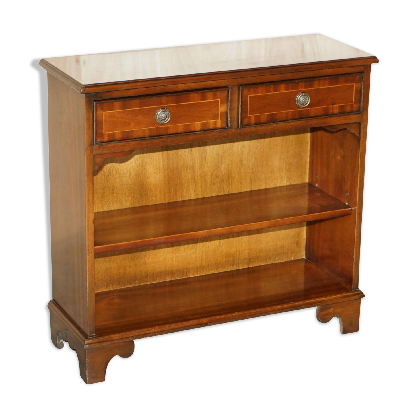 Vintage Low Bevan Funnell Library in Flamed Mahogany with Two Drawers