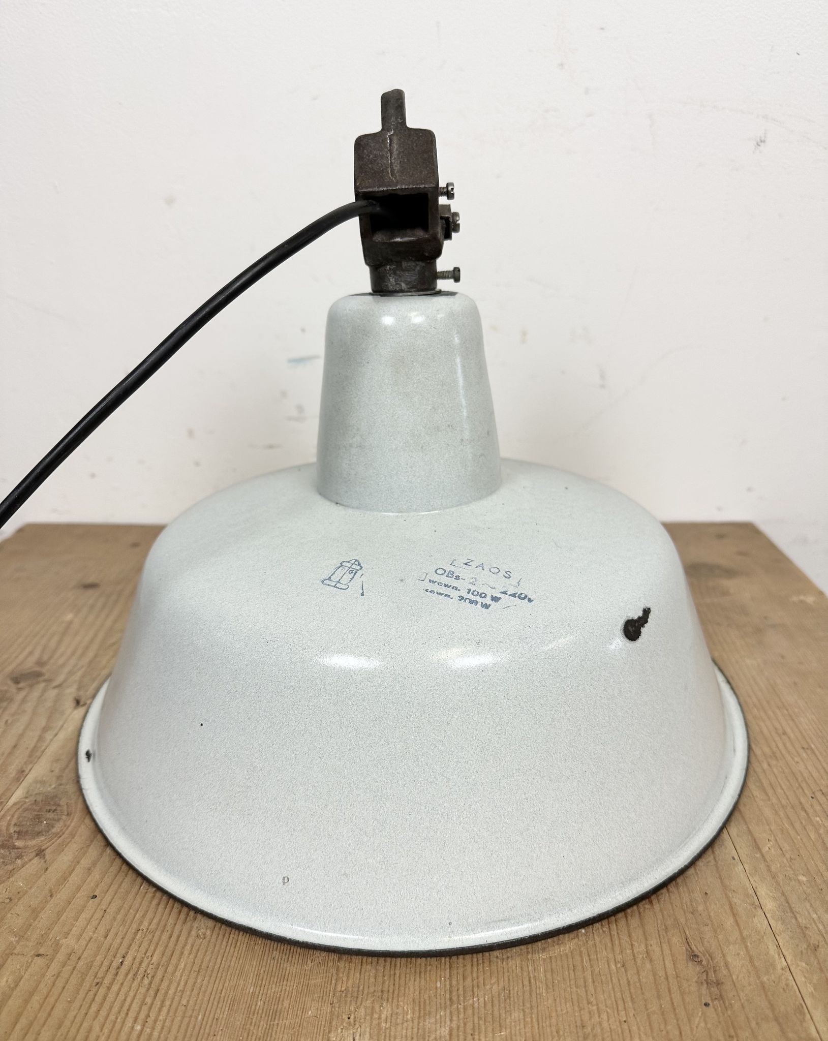 Industrial White Enamel Factory Lamp with Cast Iron Top, 1960s