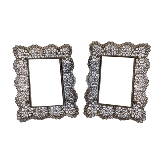 Pair of 1900s filigree metal photo frames