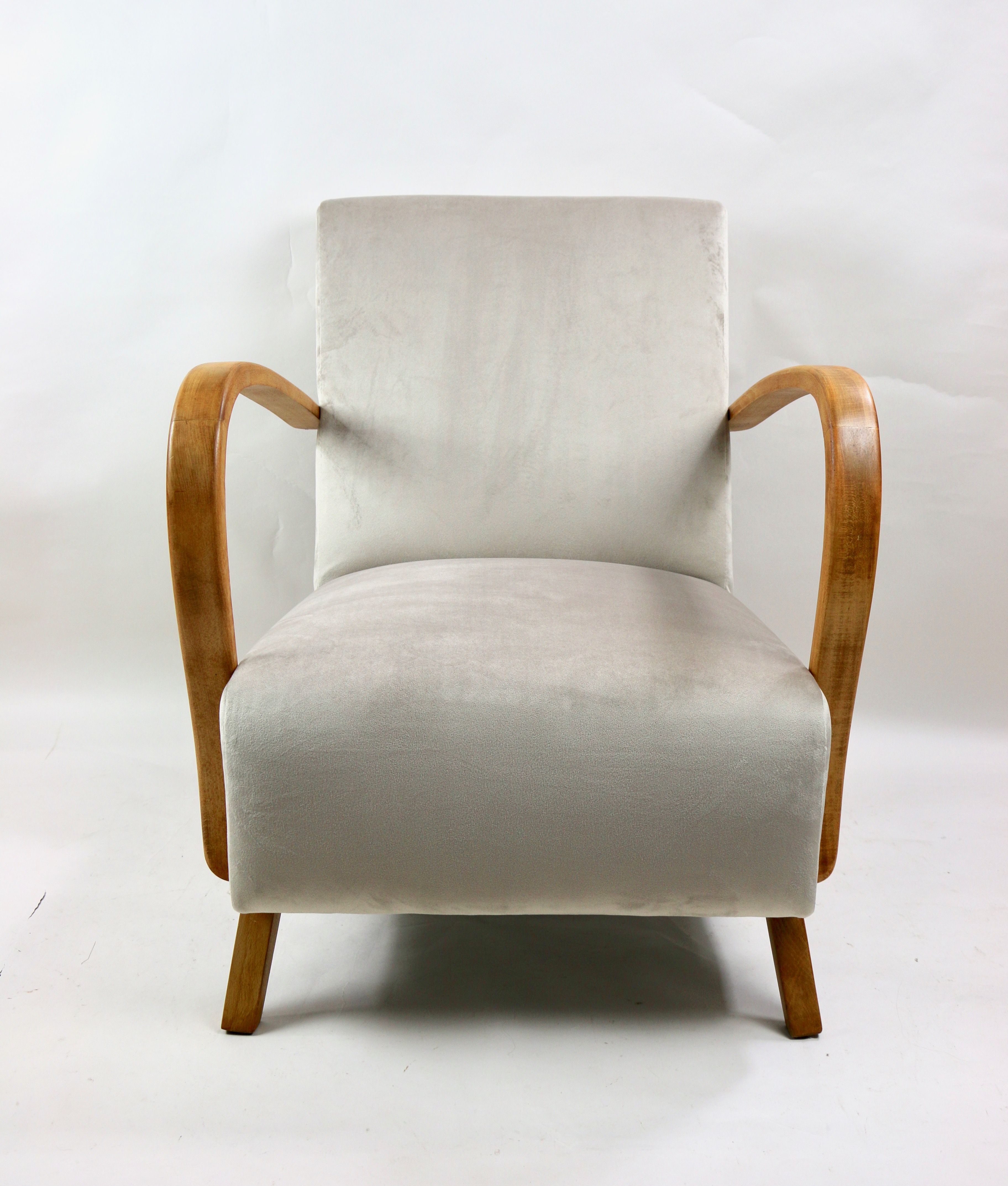 Fauteuil en velours beige allemand Art Déco, années 1960