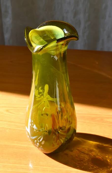 Free-form olive green art glass vase by Gyula Budveszel, Hungary, 1990s