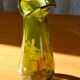 Free-form olive green art glass vase by Gyula Budveszel, Hungary, 1990s