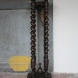 Vintage wood and marble side table, Louis XIII style turned wood pedestal table