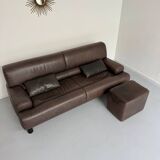 Antique buffalo leather sofa and pouf, de sede n' 18 design, from the 80s