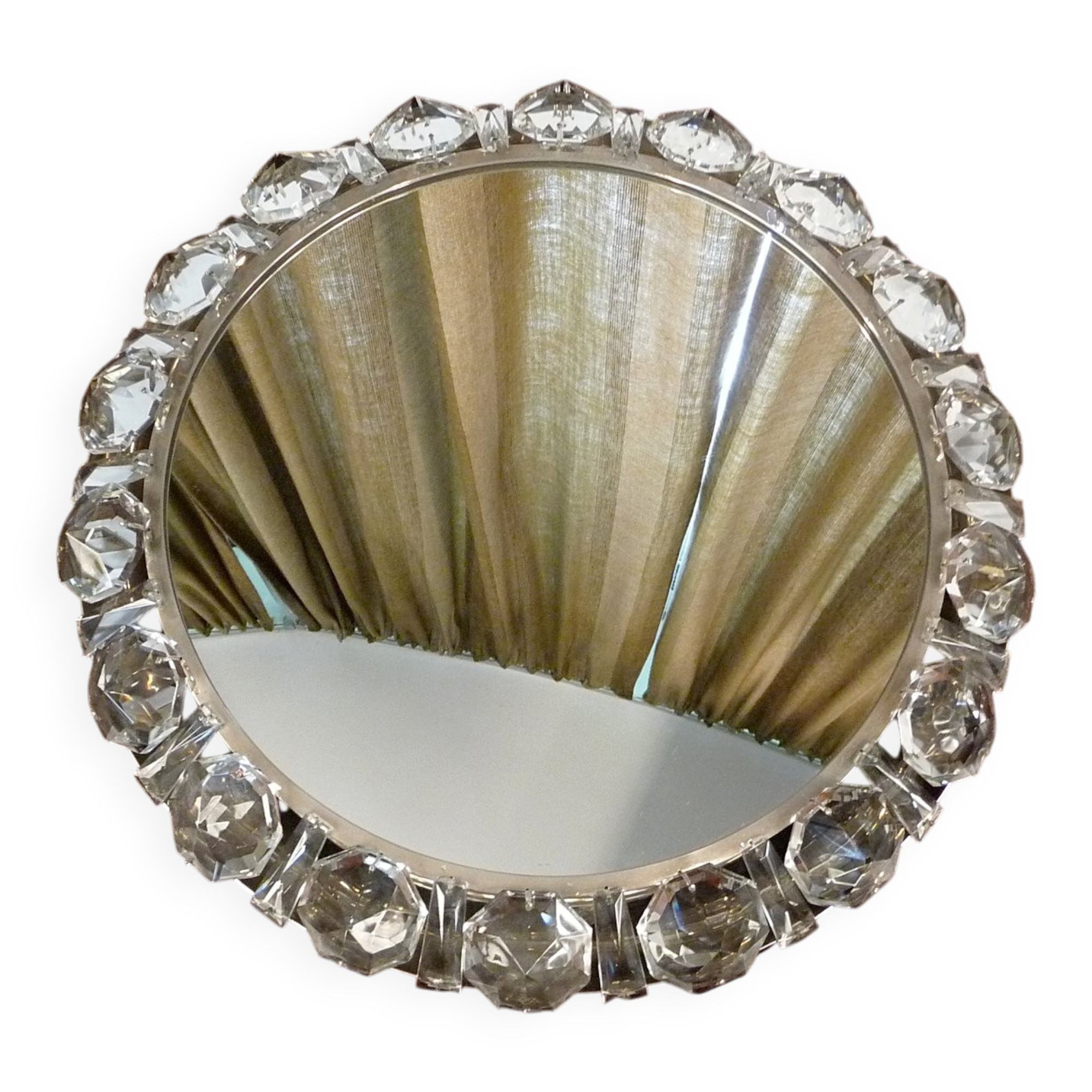 Illuminated round crystal glass mirror from Palwa, West-Germany 1950s