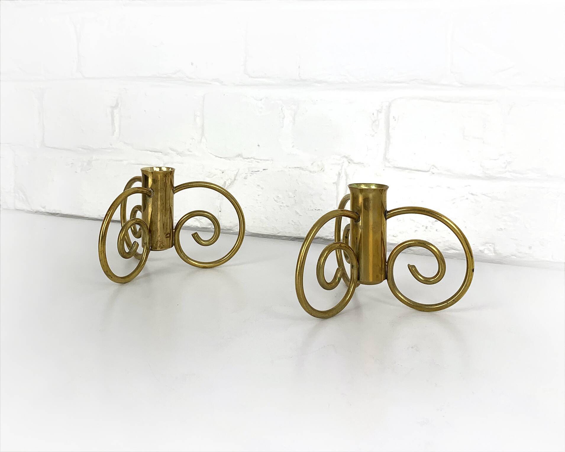 Pair of brass candlesticks, Lars Holmström for Svenskt Tenn, Sweden, 1950