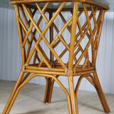 Square glass table with rattan base