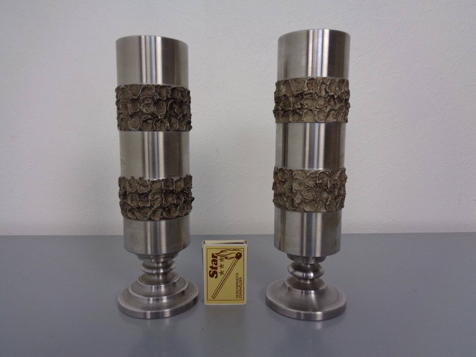 Brutalist German vases in stainless steel, 1960s, set of 2