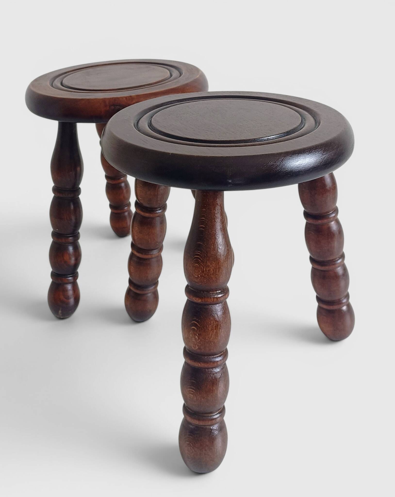 Mid-Century Chestnut Wood Stools Attributed to Charles Dudouyt, 1950s