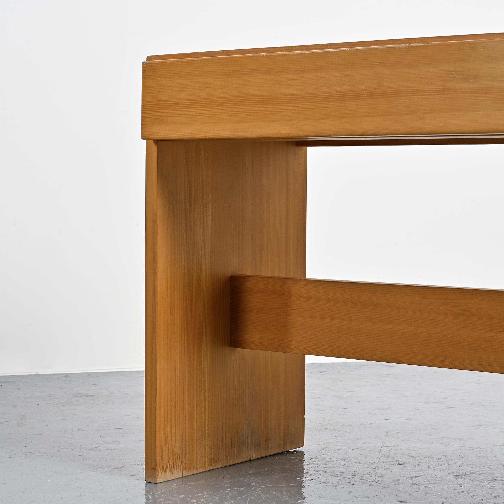 Desk in solid elm by Maison Regain, 1970s.