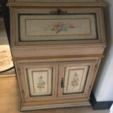 Secrétaire en pin, bois peint à motifs de fleurs