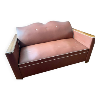 Vintage convertible skai sofa