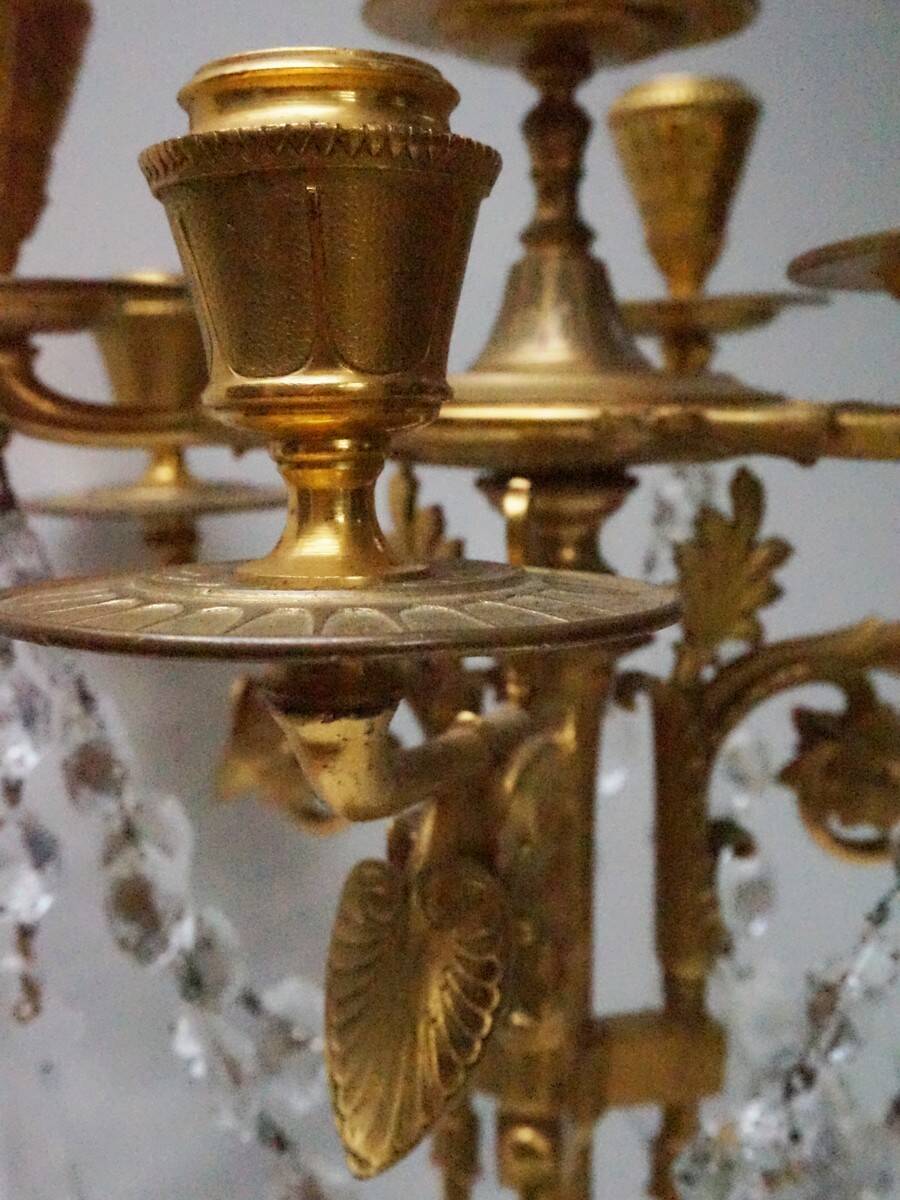 French Empire Neoclassical 7-Light Candelabra in Gilt Bronze and Crystal