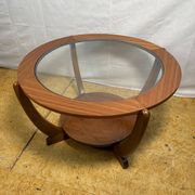 Mid-Century Retro Vintage Teak & Glass Round Coffee Table by Stonehill 1960