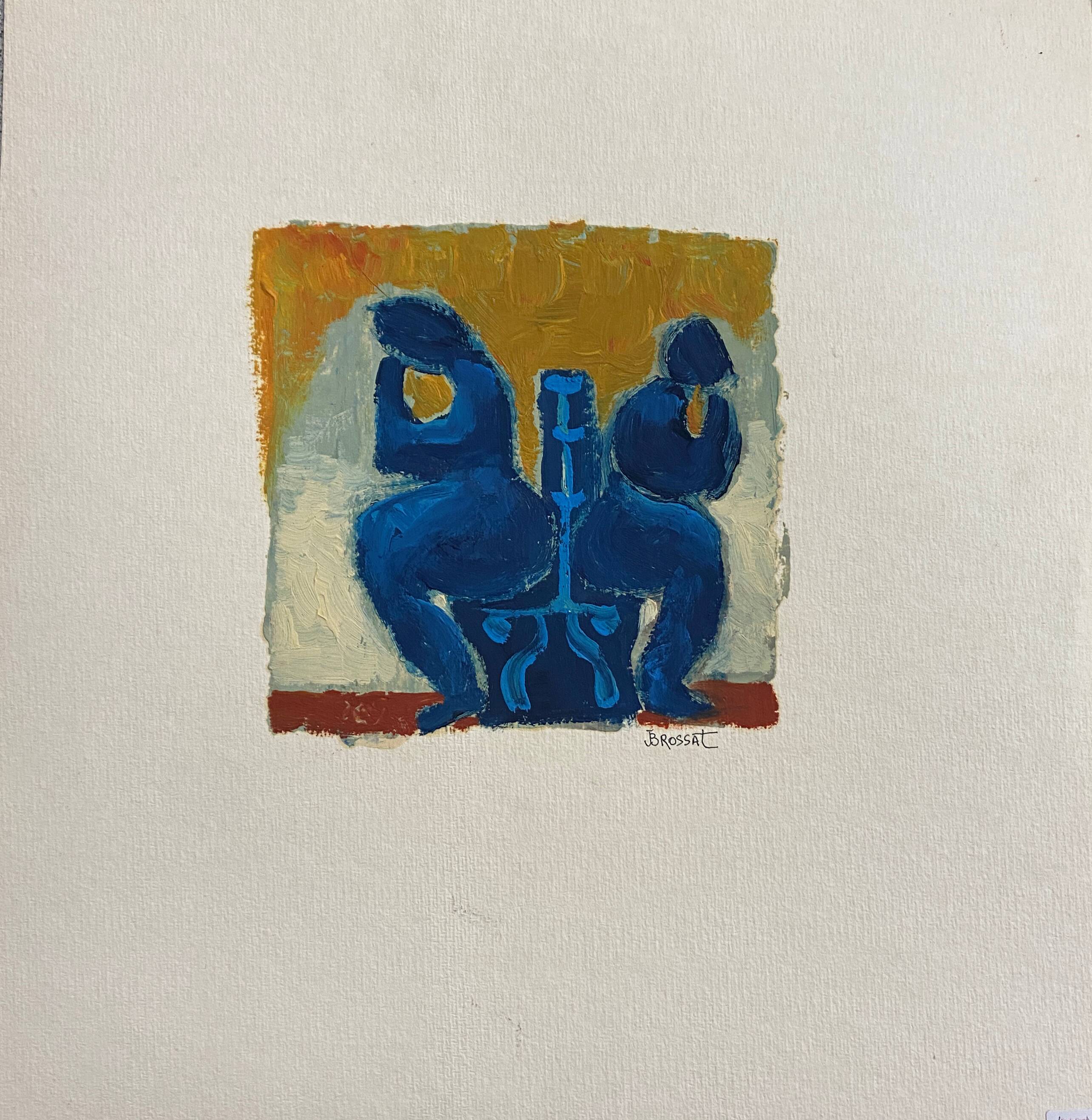 Painting "The Public Bench" HSP by J.M. Brossat (born 1946)