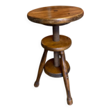 Antique Painter's Stool with Screw, Dark Wood, Turned Tripod Legs, Wine Colour