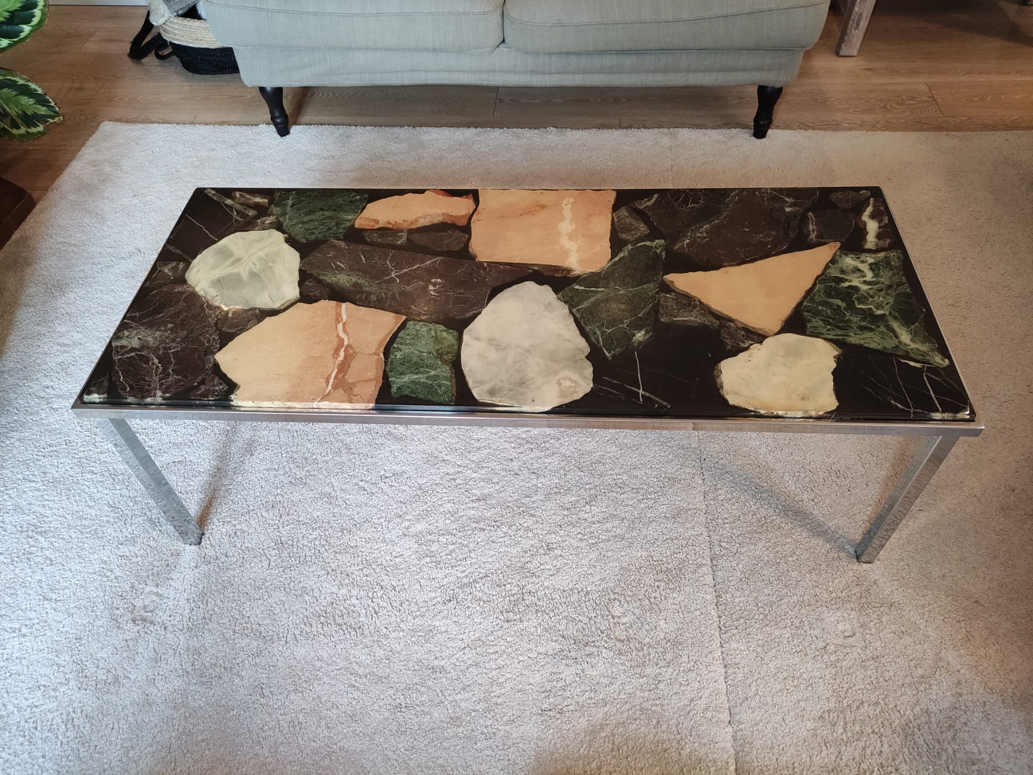 70s vintage chrome and resin coffee table