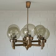 Lustre 6 lumières vintage en bois
