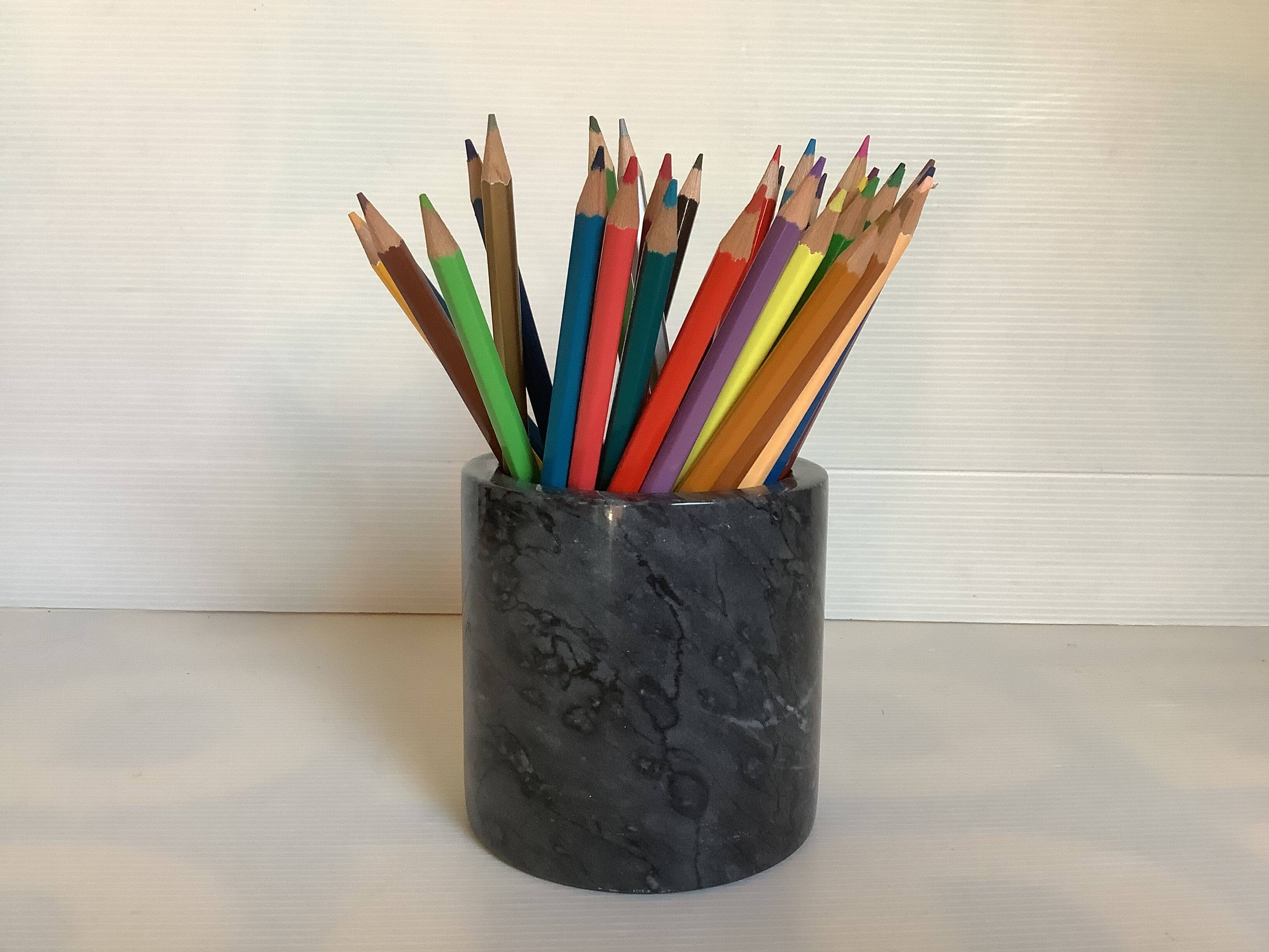 Black gray marble pencil pot