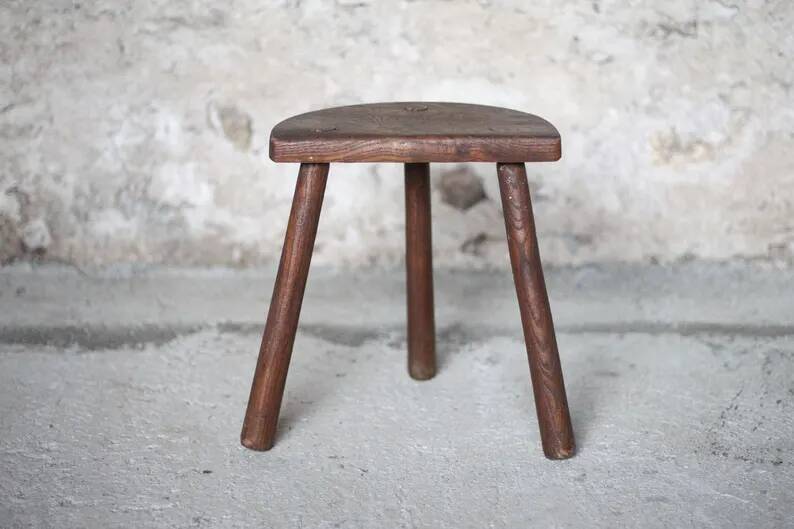 Vintage stool, wooden stool, tripod stool, milking stool, plant stand, interior decor, stool