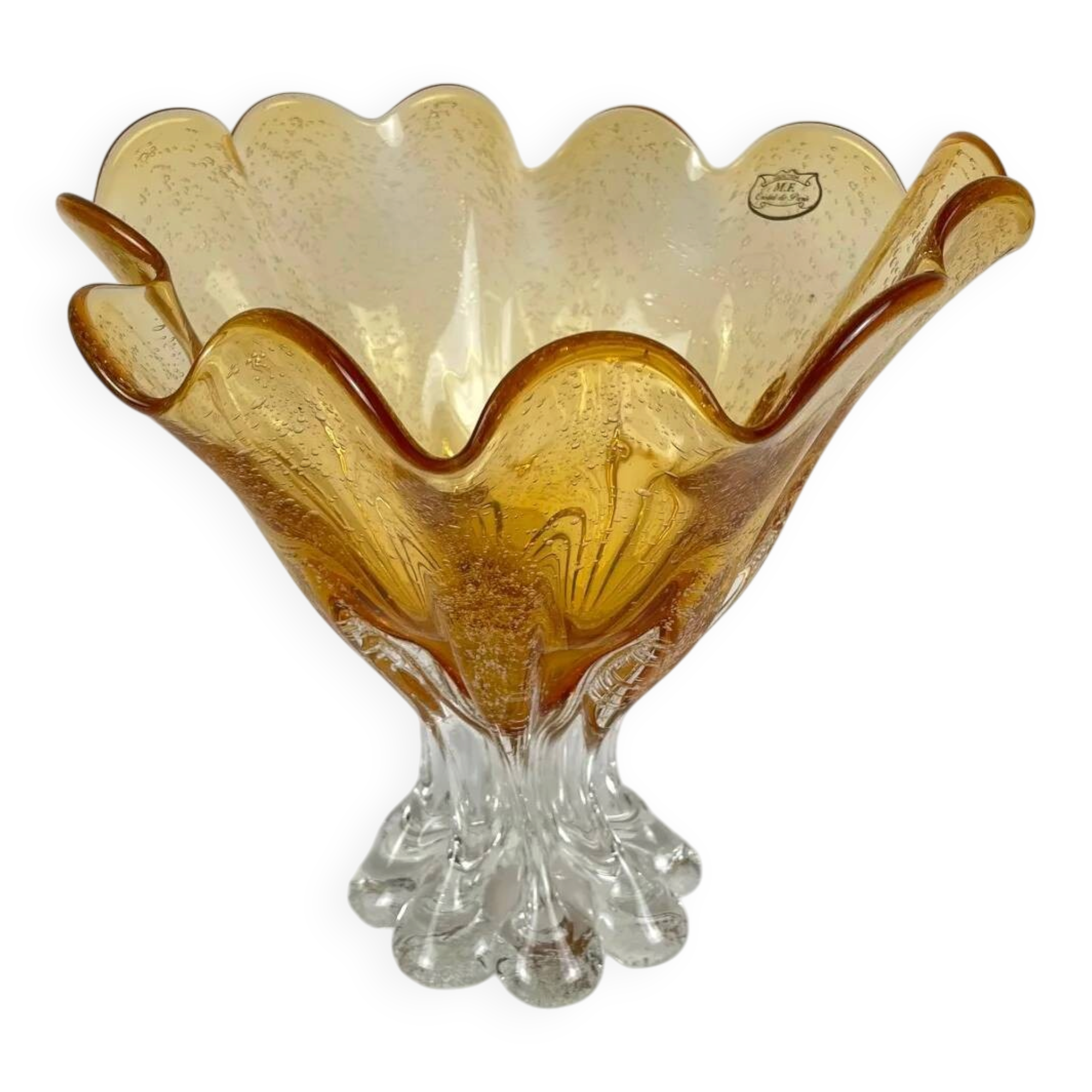 Amber glass bowl in Murano style, 1970, MF Cristal de Paris