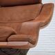 1980s, Swedish swivel armchair, nubuck leather, canvas, bent beech wood.
