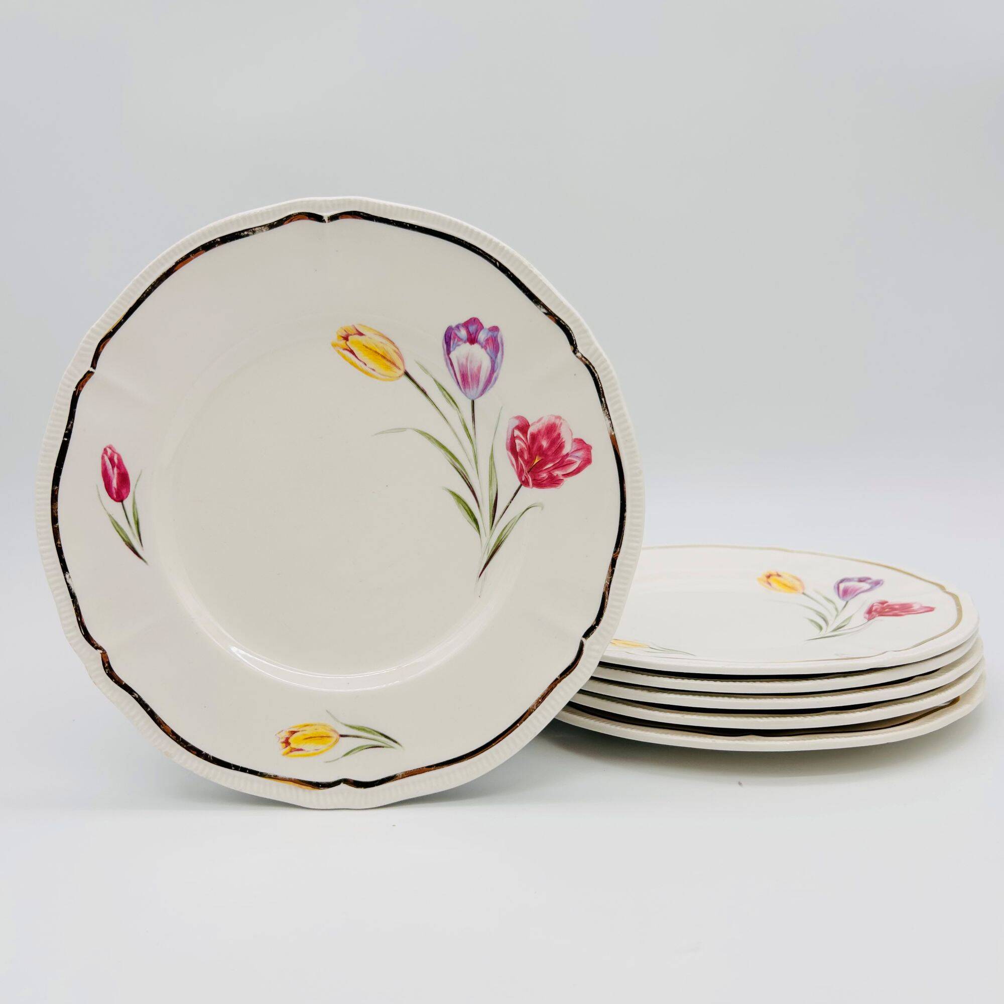 Lot de 6 assiettes à dessert « Longchamp – France »