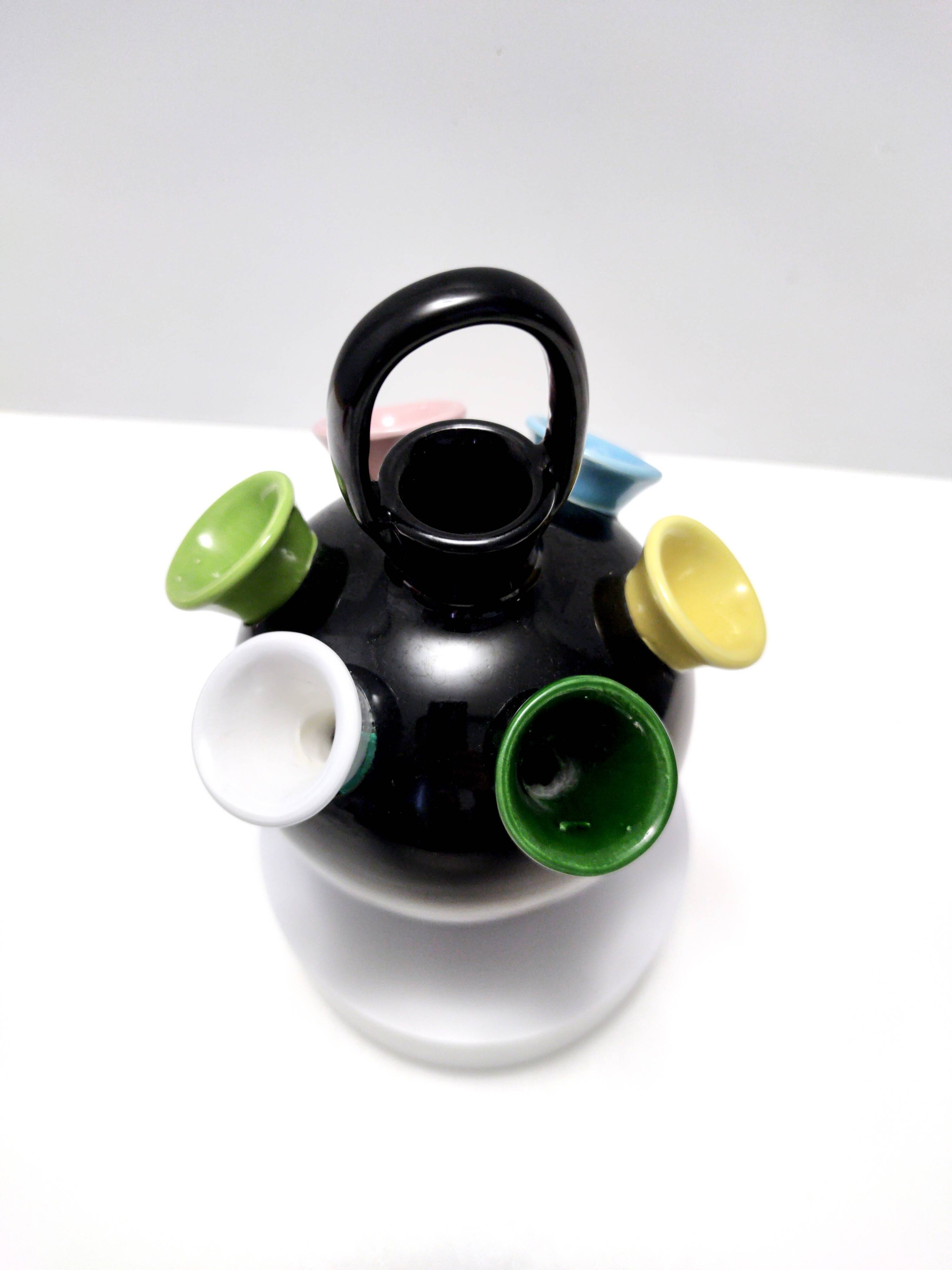 Vintage Black Lacquered Ceramic Tulip Vase Ascribable to Pucci Umbertide, I