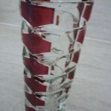 Pair of red and transparent triangular vases in vintage glass