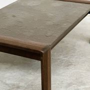 Vintage Belgian oak & fossil slate coffee table, brutalist modern, 1970s