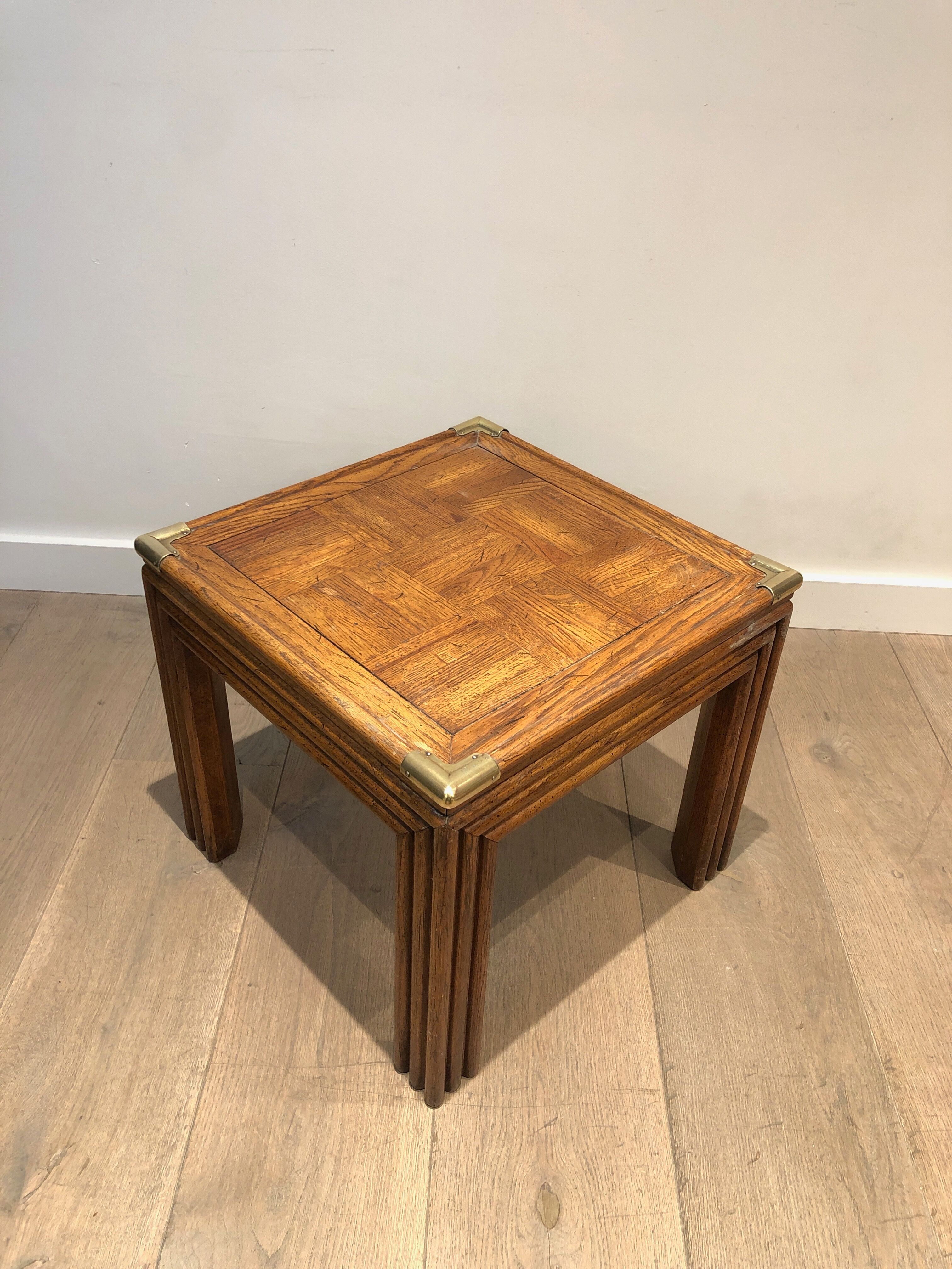Pair of wooden and brass sofa ends
