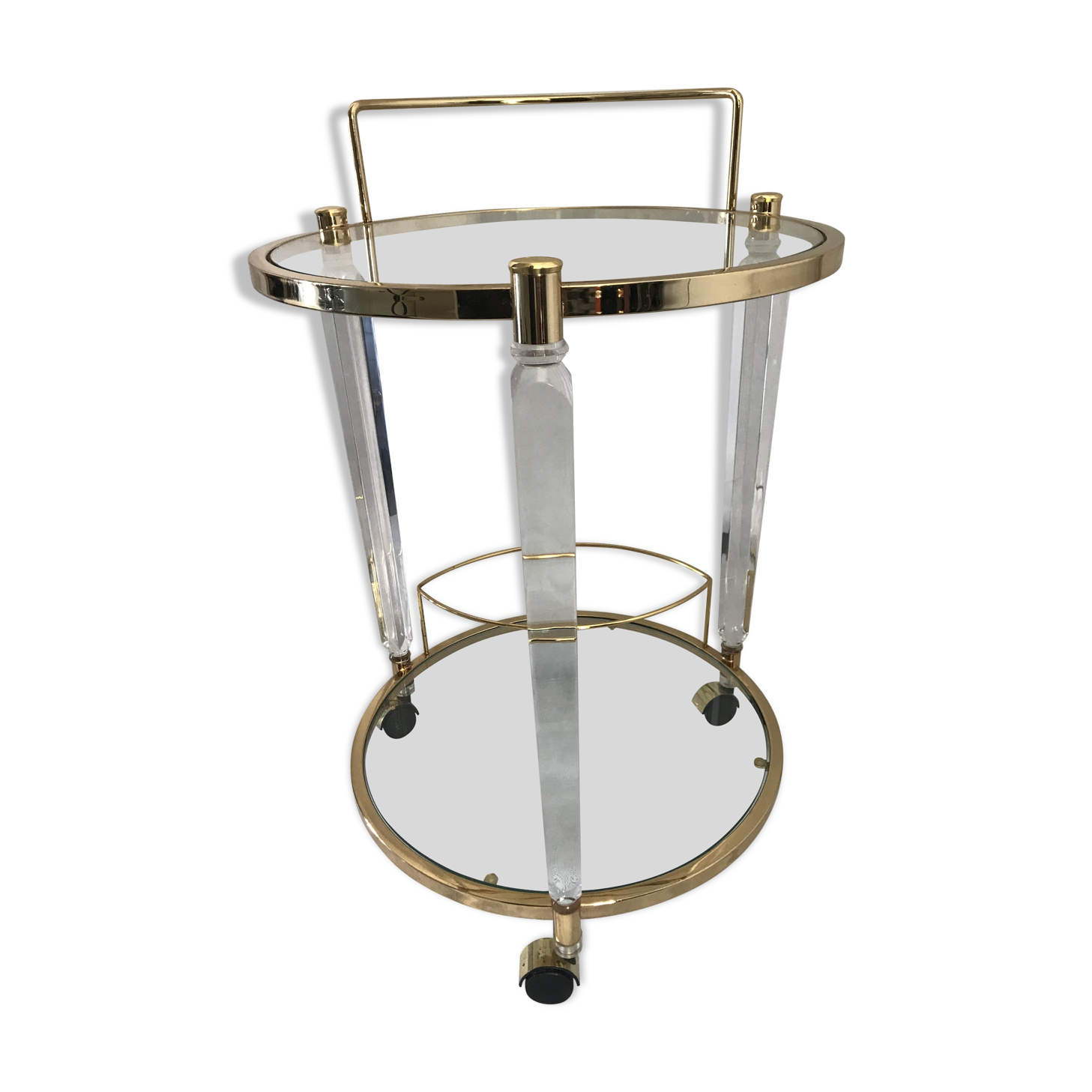 Rolling trolley in altuglas brass and glass