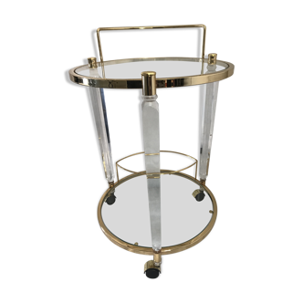 Rolling trolley in altuglas brass and glass