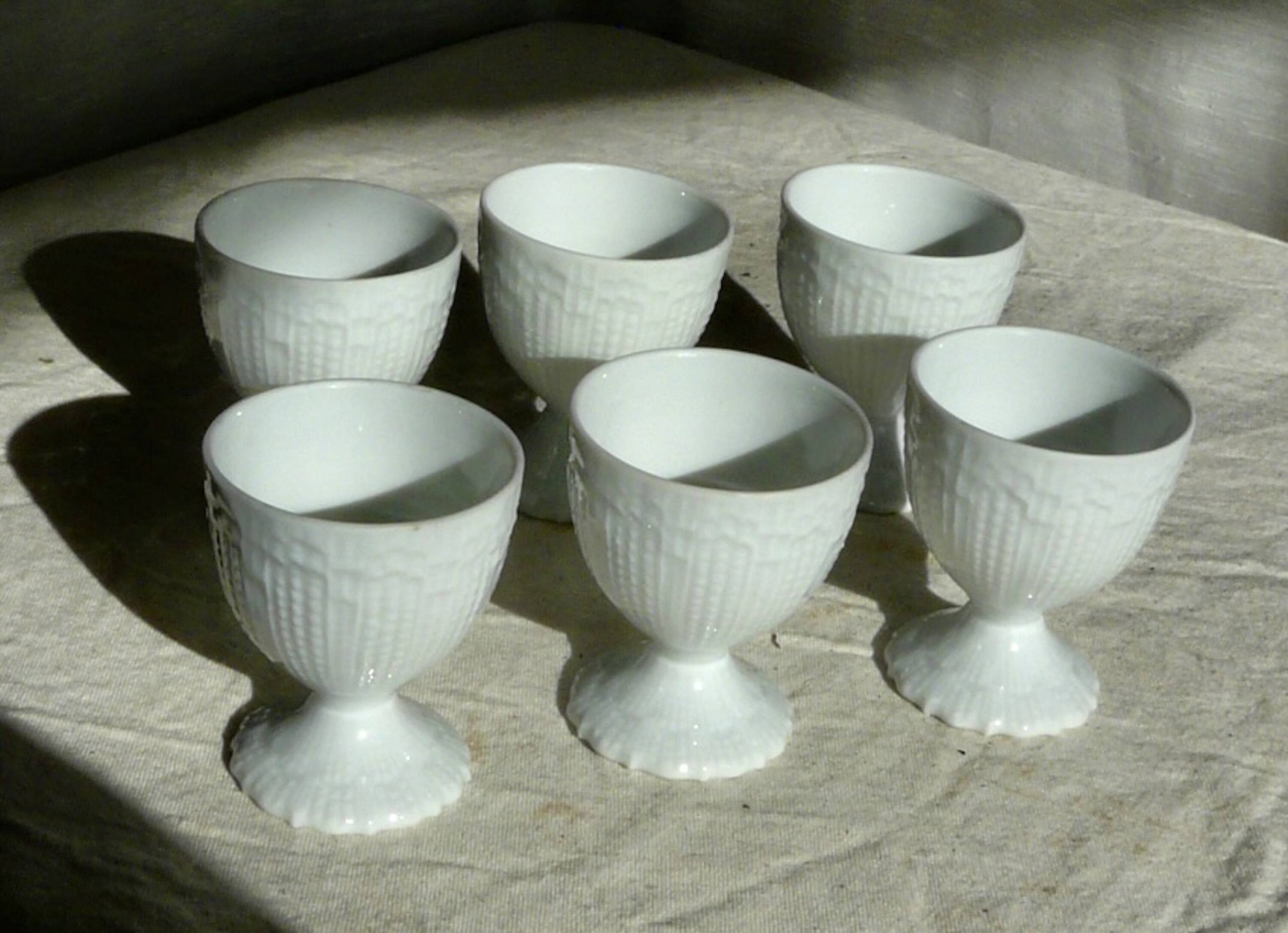 Service of 6 art deco white porcelain egg cups from Limoges