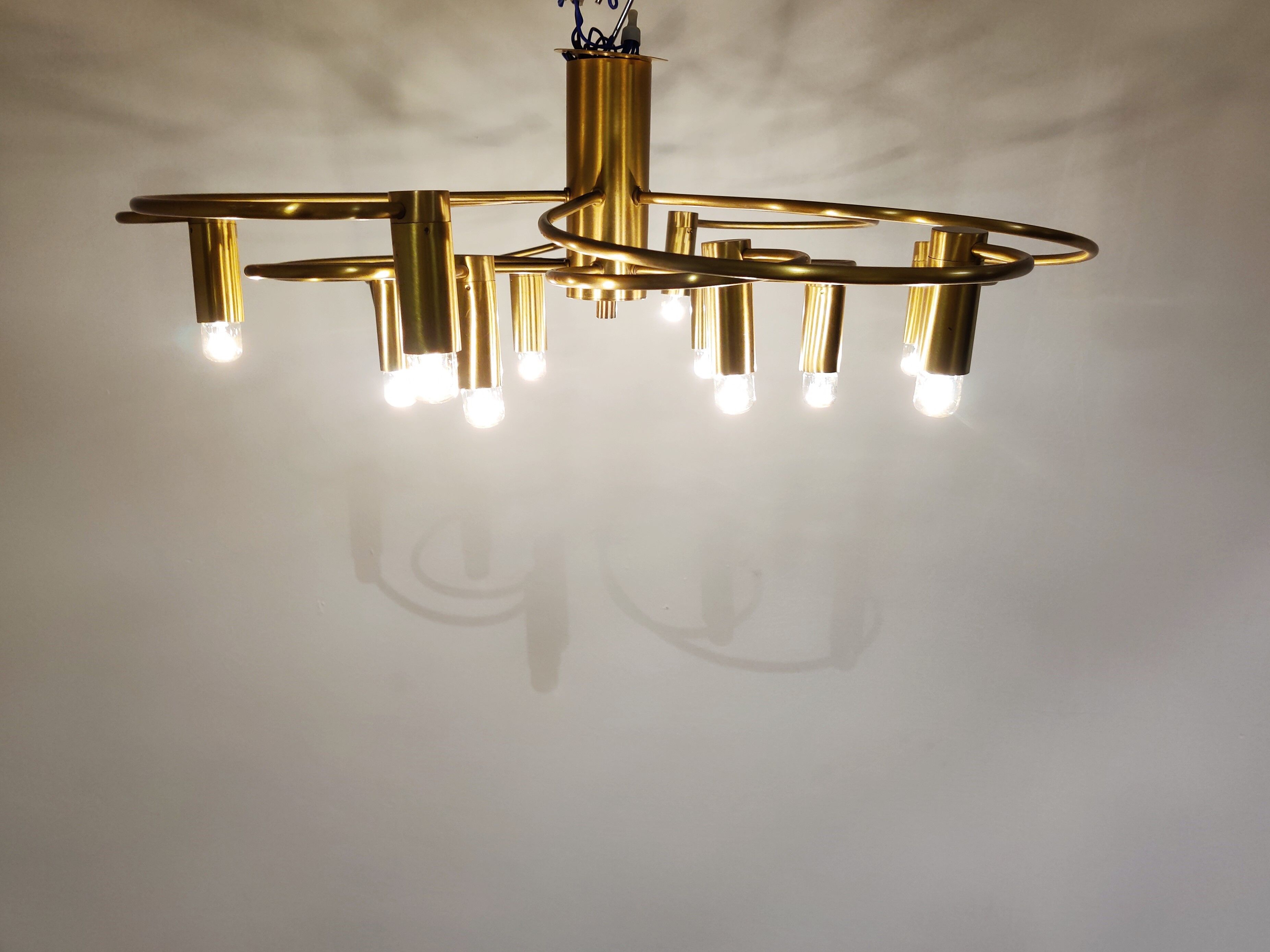 Vintage brass flush mount chandelier, 1970s