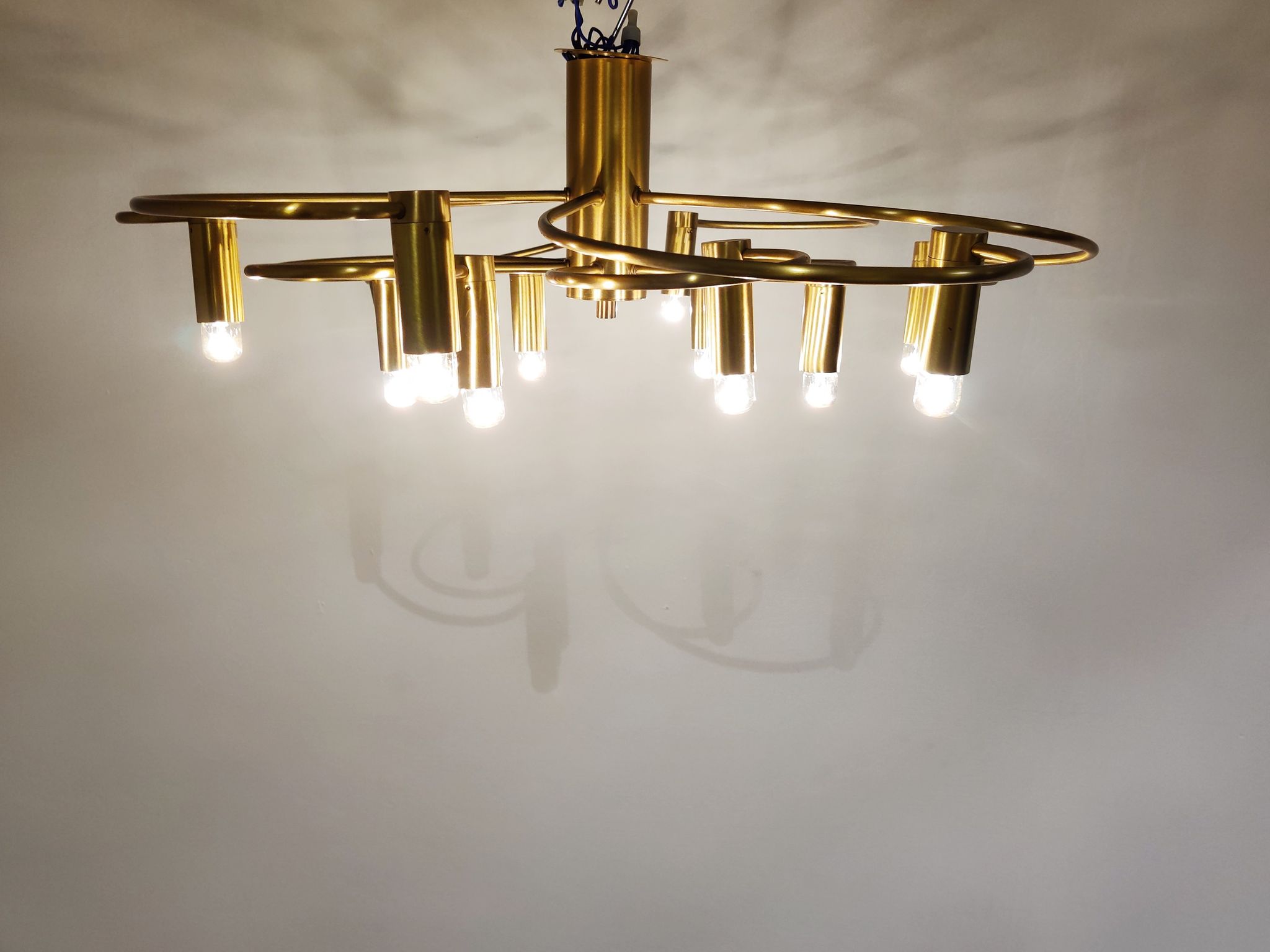Vintage brass flush mount chandelier, 1970s