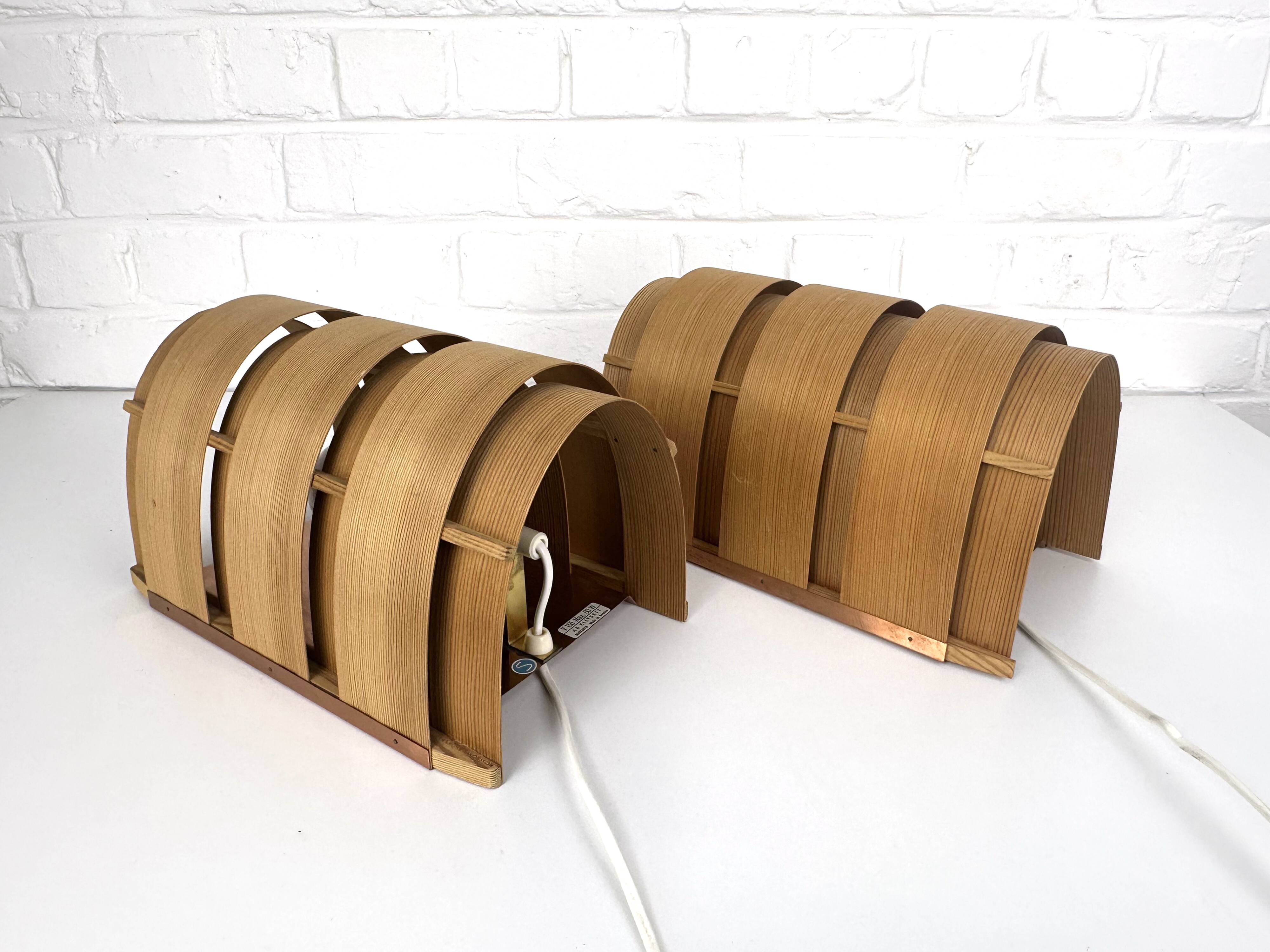 Pair of V155 wall lights in pine by Hans-Agne Jakobsson, Sweden, 1960.