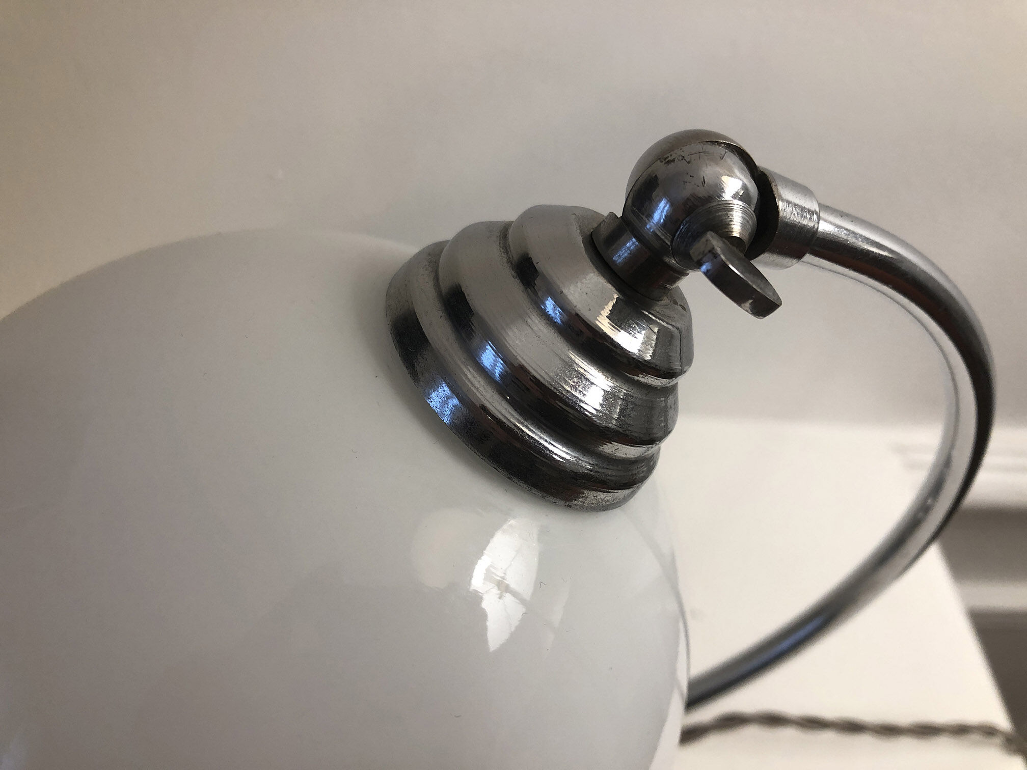 Antique articulated chrome lamp with opaline