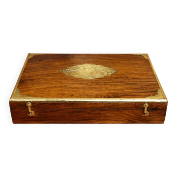 English wooden and brass marquetry writing box – 20th century
