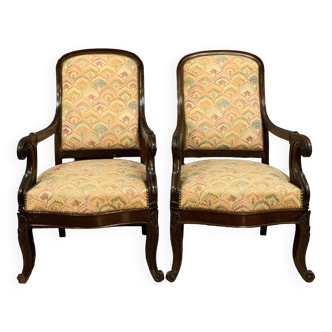 Pair of armchairs from the Napoleon III era in mahogany circa 1850