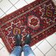 Ancient persian carpet karajeh handmade 66cm x 110cm 1920s, 1c745